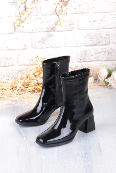 Fort 1194 Uraz Rugan Rahat 6 Cm Kalın Topuk Yüksekliği Kut Burun Kadın Bot - Resim 6