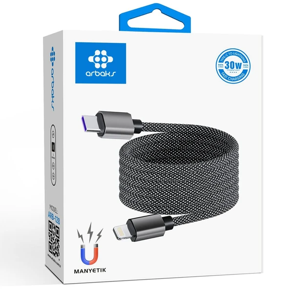 Manyetik Type-C to Lightning 30W PD Hızlı Şarj Kablosu - Örgülü, Dayanıklı, Apple Uyumlu Arbaks ARB-128 ürün görseli