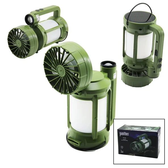 3İN1=FAN - 2-FENER SOLAR - USB ŞARJ VANTİLATÖR - KAMP LAMBA FENER:10W+5WFAN=90 DERECE OYNAR BAŞ- TEK KADEME PT-576 (5365 ürün görseli