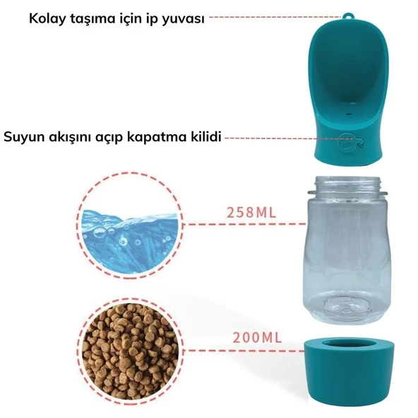 Taşınabilir Mama Hazneli Evcil Hayvan Suluğu Seyahat Kabı Kilitlenebilen Su Sızdırmaz 380ML (5365) - Resim 3
