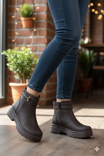 Fort 1187 Rahat Sıcak Astar Kaymaz Taban Fermuarlı Kadın Bot - Resim 8