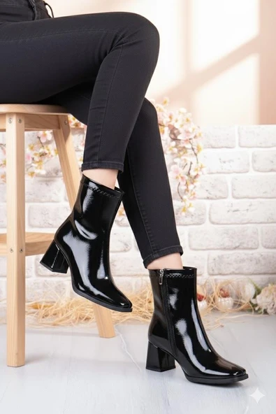 Fort 1194 Uraz Rugan Rahat 6 Cm Kalın Topuk Yüksekliği Kut Burun Kadın Bot - Resim 2