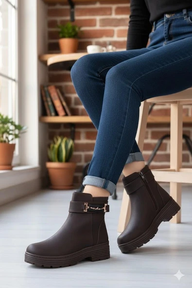 Fort 1187 Rahat Sıcak Astar Kaymaz Taban Fermuarlı Kadın Bot - Resim 9