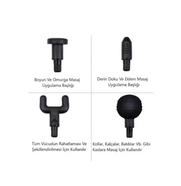 Yeni Nesil Darbeli Titreşimli Şarjlı Sporcu Masaj Tabancası 4 Başlıklı LC-002 (5365) - Resim 4