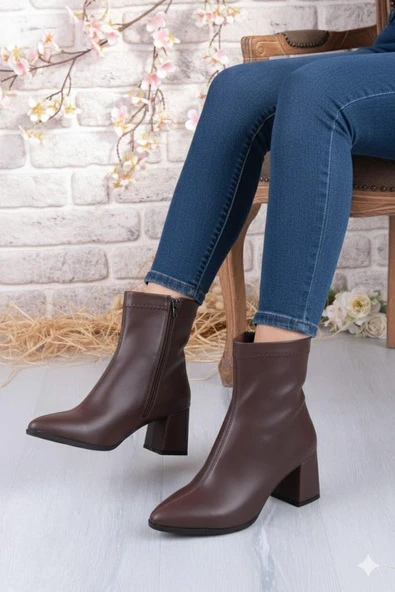 Fort 1193 Uraz Rahat 6 Cm Kalın Topuk Yüksekliği Sivri Burun Kadın Bot - Resim 9