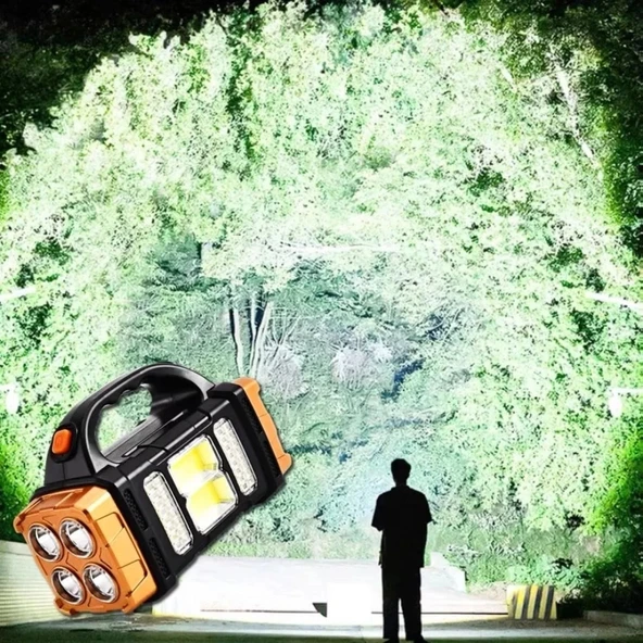 Solar ve USB Şarjlı LED + COB El Feneri | 1500 mAh Şarjlı Taşınabilir Çalışma Işığı–Su Geçirmez (5365) - Resim 3