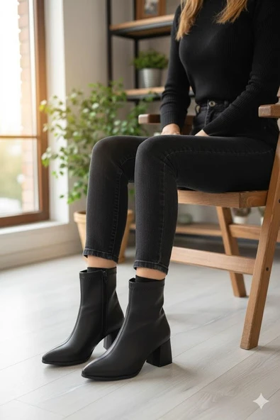 Fort 1193 Uraz Rahat 6 Cm Kalın Topuk Yüksekliği Sivri Burun Kadın Bot ürün görseli