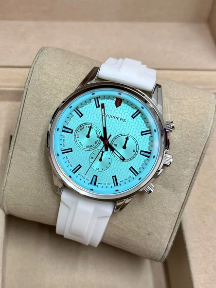 Gümüş Renk Kasa Şık Mavi Kadran Beyaz Silikon Kordon Spor Saat ⌚| Hediye İçin Parlak ve Spor Tasarım ürün görseli 1