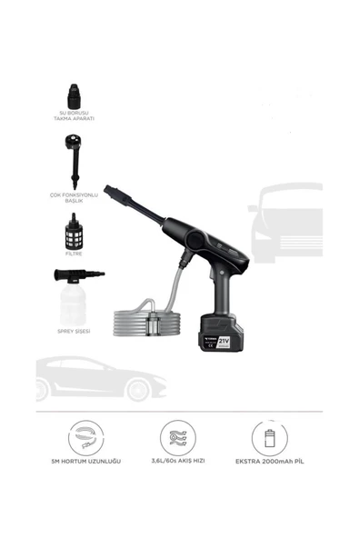 Akülü Şarjlı Yüksek Basınçlı Oto Araba Bahçe Yıkama,temizleme Su Sı ürün görseli 1