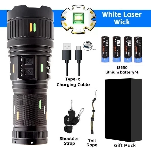 Pro F-3001 Alüminyum Tg Led Güç Göstergeli Type-c Şarjlı El Feneri 100 W ürün görseli 1