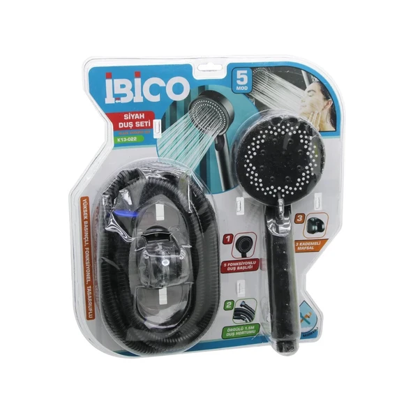 VAKUMLU - SİYAH LÜKS DUŞ SETİ  DUŞ BAŞLIK=5 MOD=FONKSİYON ÖRGÜLÜ HORTUM=1.5MT MAFSAL=3 KADEME (5365) ürün görseli 1