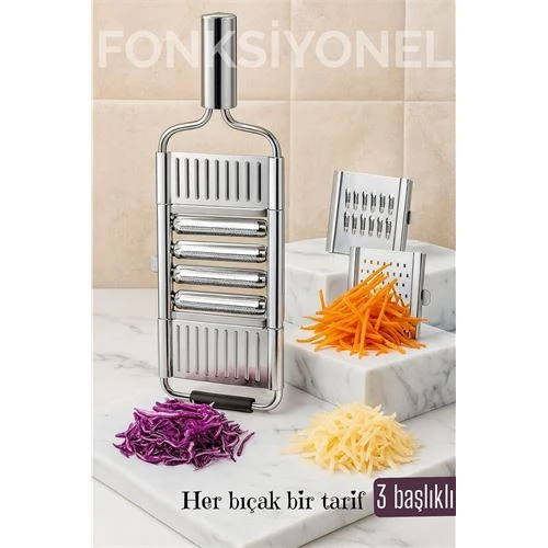 Paslanmaz Çelik Sebze Rendesi – Değiştirilebilir 3 Bıçaklı, Çok Fonksiyonlu, Hızlı ve Pratik ürün görseli