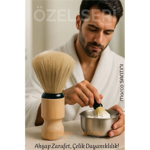 Klasik Tıraş Seti – Ahşap Saplı Fırça & 304 Paslanmaz Çelik Tıraş Tası ürün görseli