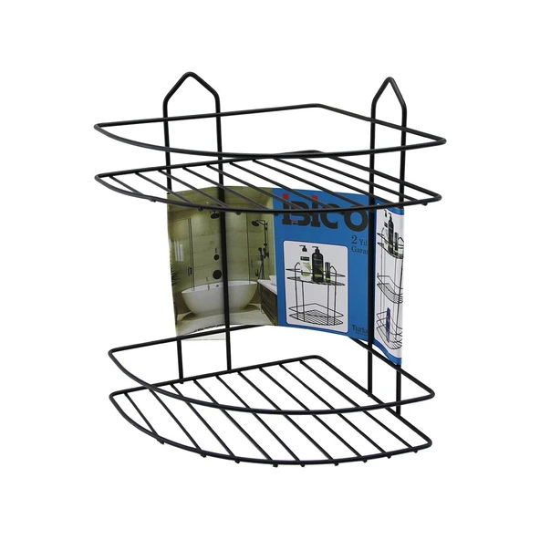 SİYAH  2 KATLI - ÜÇGEN METAL BANYO KÖŞELİK - DUŞKABİN RAF (5365) ürün görseli