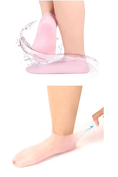 1 Çift Silikon Jel Topuk Nemlendirici Çorap Ayak Bakımı Çatlama Koruyucu Krem Çorabı - 4