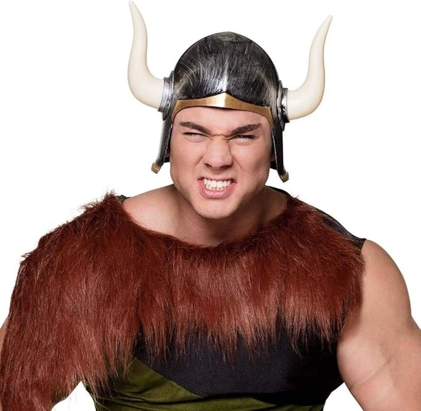 Mega Boynuzlu Viking Ivar Kaskı Eskitilmiş Desen Gümüş Renk (5365) ürün görseli 1