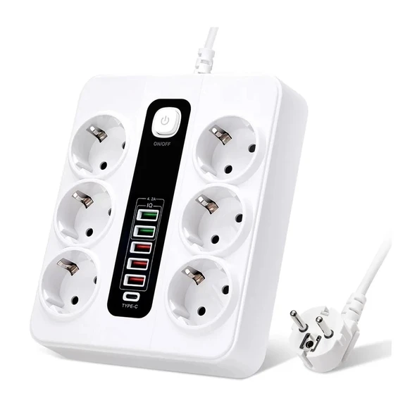 Hp-h04 3000w 10amper 6’lı 2metre Uzatma Kablolu Çoklu Termal Akım Priz - Resim 2