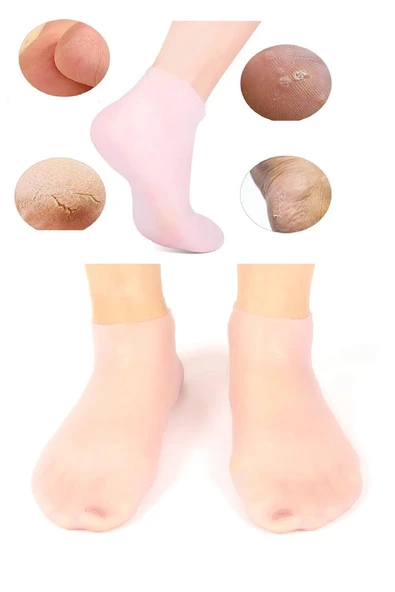 1 Çift Silikon Jel Topuk Nemlendirici Çorap Ayak Bakımı Çatlama Koruyucu Krem Çorabı - 3