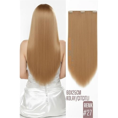 Doğal Görünümlü Düz Siyah Sentetik Kaynak Saç – RENK KOD:#27  Kolay Tak Çıkar, Işıltılı Etki! ürün görseli