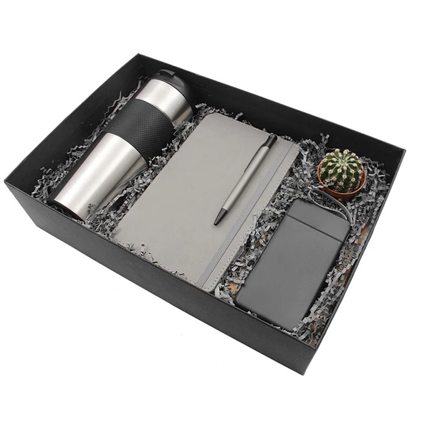 Modern Gri Dörtlü Vip Hediye Seti / Ajanda, Kalem, Termos ve Powerbank - Resim 4