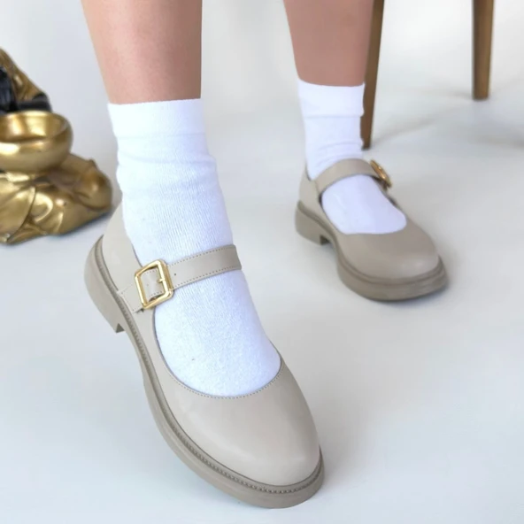 Yokox Bej Cilt Oxford Ayakkabı - Resim 4