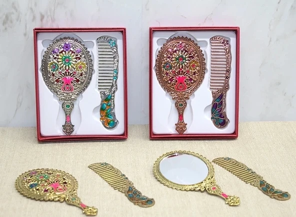 Çiçekli Ayna Ve Tarak Seti Küçük Boy Alk4991 ürün görseli