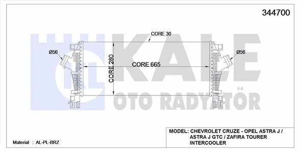 Opel Turbo Radyatoru Astra J A,t A16let A16xer A14nel A14net - Kale 344700 ürün görseli