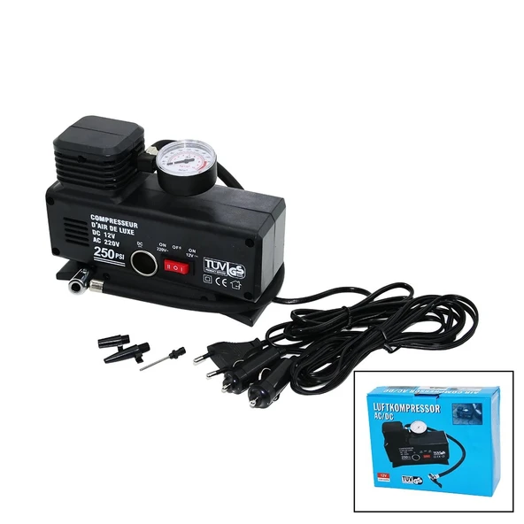 2IN1- FİŞLİ - OTO ÇAKMAKLIK TEK PİSTON KOMPRESÖR AC/DC - 12V-230V - 250PSI (5365) ürün görseli