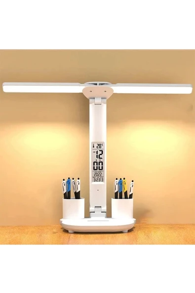 Led Dokunmatik Katlanabilir Masa Lambası Takvim Sıcaklık Saat Şarjlı Masa Lambası - Resim 2