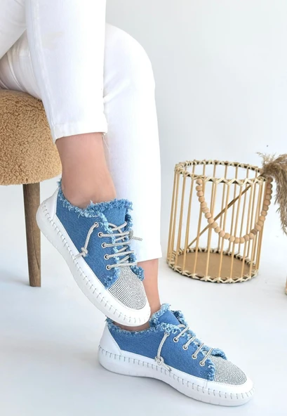 Enber Mavi Kot Bağcıklı Spor Ayakkabı - Resim 2