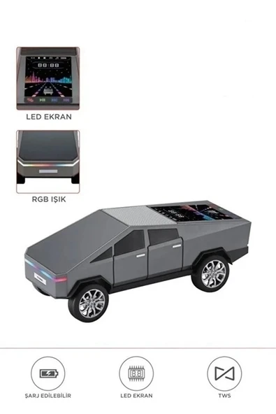 D68 Cyber Model Araba Tasarımlı Bluetooth Hoparlör 15w Güçlü Ses Rgb Led /tws/usb Gri ürün görseli 1