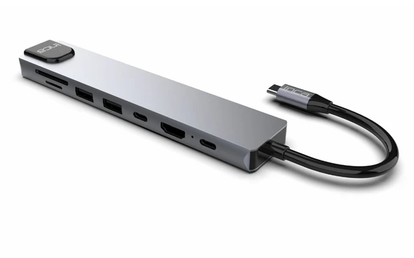 Technow 8 in1 4K Ultra HD Type C USB 3.0 Hub HDMI RJ45 SDTF Adaptör Çoklayıcı - Resim 6