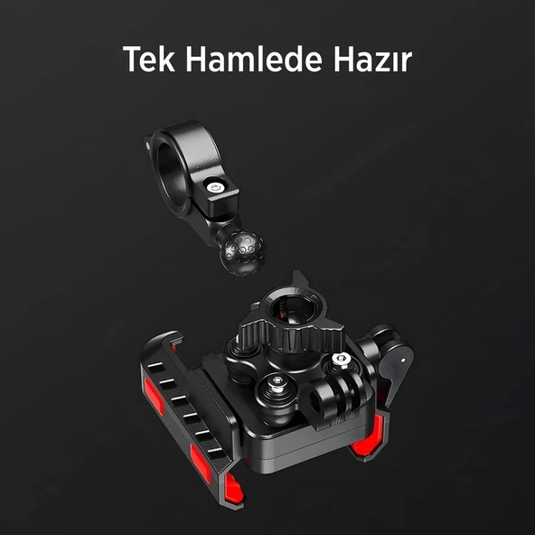 Gidon Bağlantılı 360° Derece Ayarlanabilir 3.5”-7.2” Uyumlu Motosiklet Bisiklet Telefon Tutucu - Resim 3