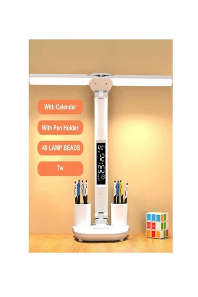 Led Dokunmatik Katlanabilir Masa Lambası Takvim Sıcaklık Saat Şarjlı Masa Lambası - Resim 3
