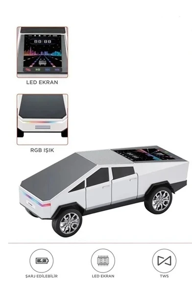 D68 Cyber Model Araba Tasarımlı Bluetooth Hoparlör 15w Güçlü Ses Rgb Led /tws/usb Beyaz ürün görseli 1