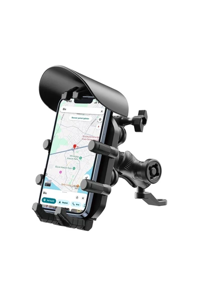 Ayna Bağlantılı Güneş Ve Yağmur Korumalı 360° Derece Ayarlanabilir Motosiklet Telefon Tutucu ürün görseli 1