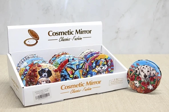 Sevimli Köpek Tasarımıyla Taş İşlemeli İnce El Aynası Yuvarlak Alk4577 ürün görseli 1