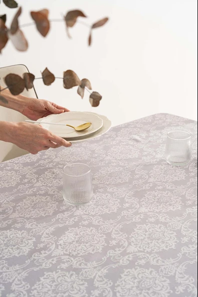 Damascus Gri Masa Örtüsü 160x220 cm - Resim 5