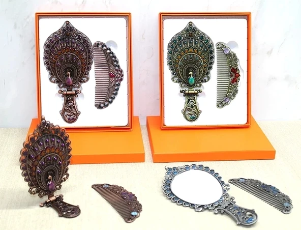 Tavuskuşu Katlanabilir Ayna Ve Tarak Seti Orta Boy Alk4984 ürün görseli