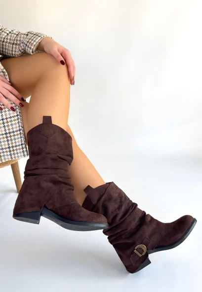 Canty Kahverengi Süet Körüklü Topuklu Çizme - Resim 2