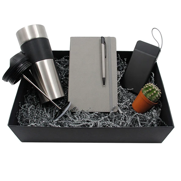 Modern Gri Dörtlü Vip Hediye Seti / Ajanda, Kalem, Termos ve Powerbank ürün görseli