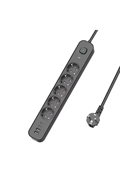 5 Prizli Akım Korumalı Uzatma Kablosu | 2xusb-a + 2xusb-c | 3680w - 2m Kablo ürün görseli 1