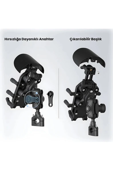 Gidon Bağlantılı Güneş Ve Yağmur Korumalı 360° Derece Ayarlanabilir Motosiklet Bisiklet Telefon Tutucu - Resim 3