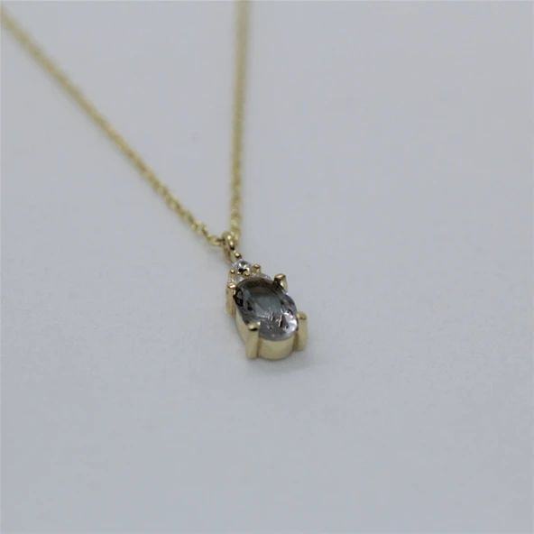 Gümüş Kolye - 0.60 CT Zultanit 0.10 CT Pırlanta(Sıignity)Taşlı Modern Tasarım Kolye- Hediyelik Kolye - 6