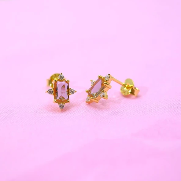 Gümüş Küpe - Kadın Octagon Kesim Zultanit (Renk Değiştiren)Taşlı 0.95 Karat Pırlanta Montörü 925 Ayar Gümüş Küpe