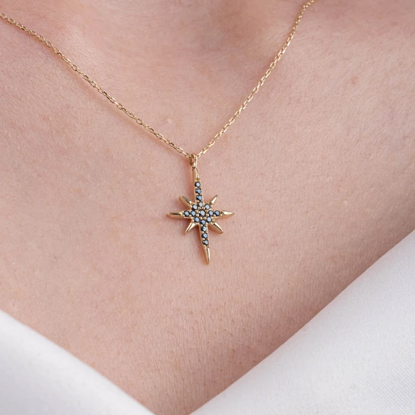 Gümüş Kolye - Oniks (Siyah) Taşlı Polaris Kutup Yıldızı 925 Ayar Gümüş Kolye - 3