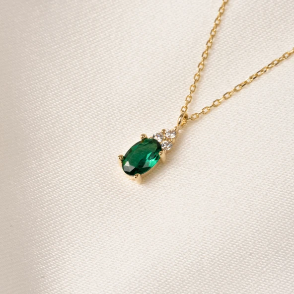 Gümüş Kolye - Zümrüt Oval Taşlı 925 Ayar Gümüş Kolye - 3