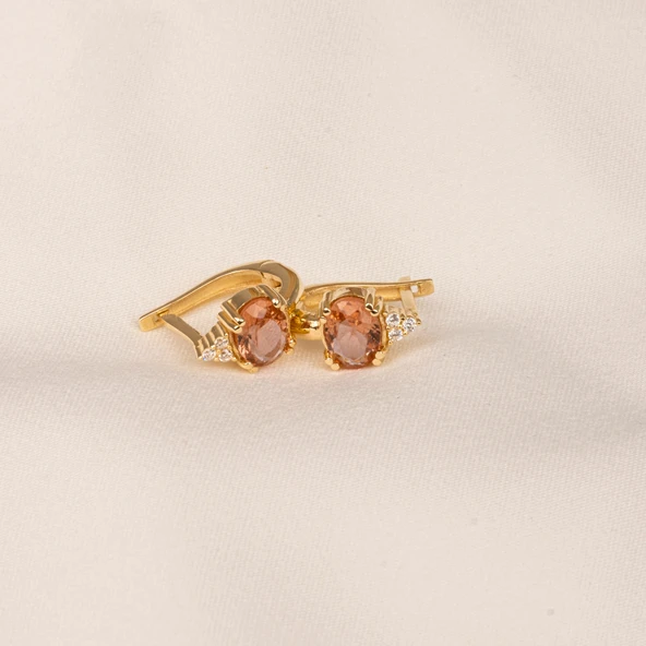 Gümüş Küpe - 925 Ayar Gümüş Oval Zultanit Taşlı Tektaş Küpe - 5