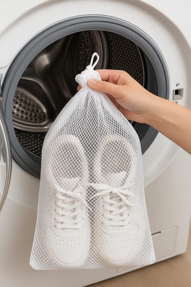 3’lü Set Ayakkabı Yıkama Filesi 35x55 cm Ağzı Büzgülü Çamaşır Makinesi Koruma Filesi