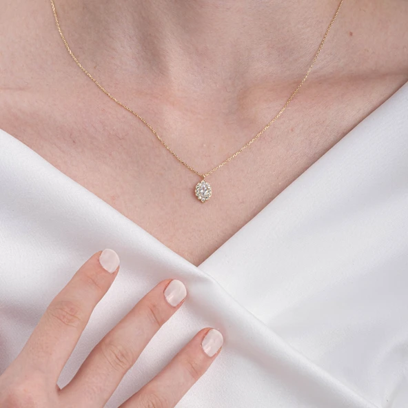 Gümüş Kolye - Oval Signity (Zirkon) Taşlı Modern Tasarım 925 Ayar Gümüş Kolye - 3